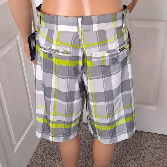 NWT OP Flex 4-Way Stretch Men's Swim  Shorts Grey/Lime/White Plaid with Pockets - Picture 10 of 12